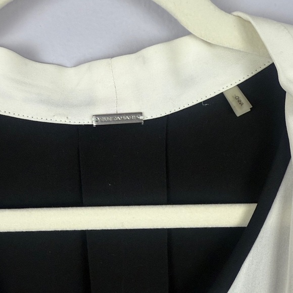 Elie Tahari 100% Silk Elegant Black White Black & Gray V-Neck Blouse Size Medium - Picture 4 of 13